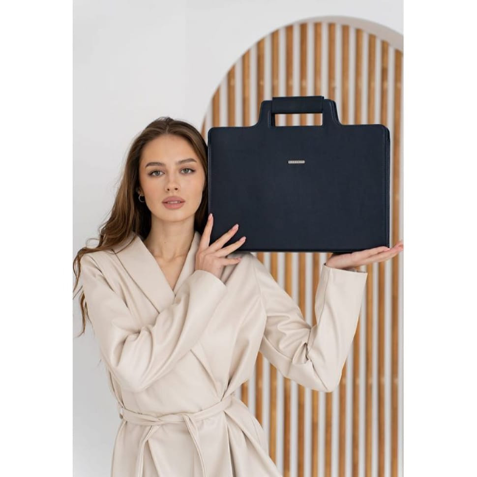 Шкіряна сумка для ноутбука та документів темно-синя Краст