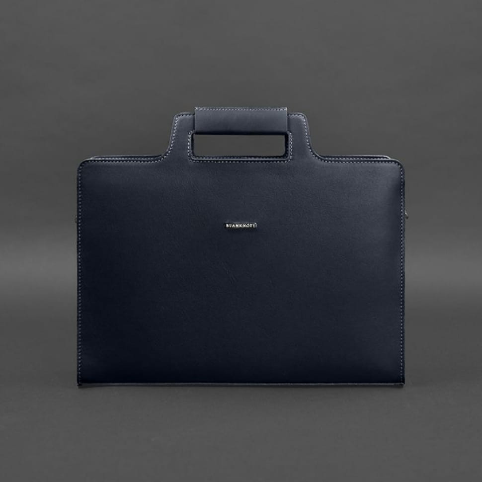 Шкіряна сумка для ноутбука та документів темно-синя Краст