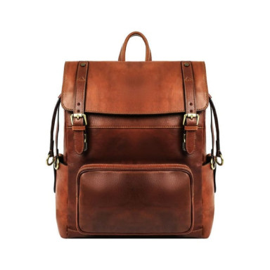 Leather Backpack - The Good Earth - Cognac Brown Matte color - Time Resistance 5232301