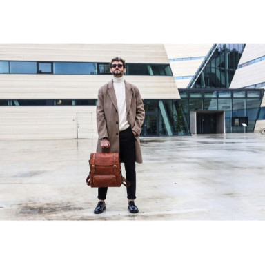 Leather Backpack - The Good Earth - Cognac Brown Matte color - Time Resistance 5232301