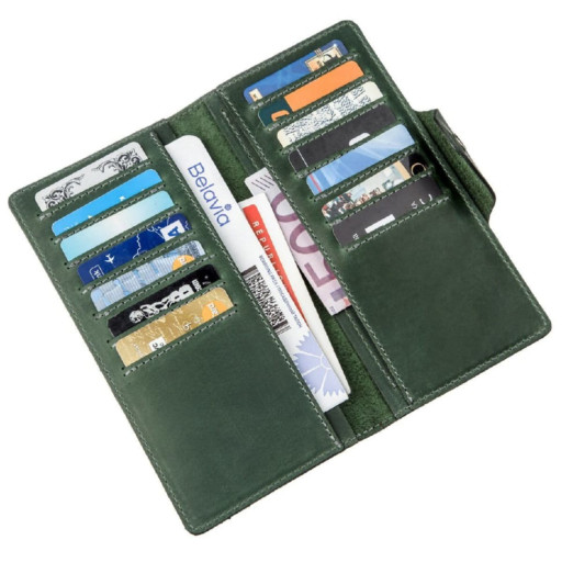 Гаманець унісекс вертикальний з вінтажній шкіри на кнопках SHVIGEL 16179 Зелений
