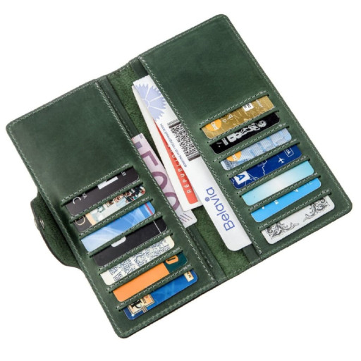 Гаманець унісекс вертикальний з вінтажній шкіри на кнопках SHVIGEL 16179 Зелений
