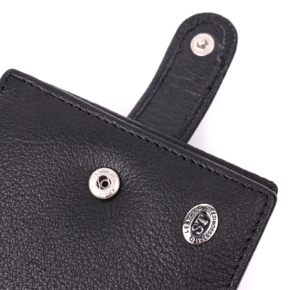 Мужской горизонтальный бумажник среднего размера из натуральной кожи ST Leather 22484 Черный