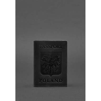 Leather passport cover with Polish coat of arms black Crazy Horse