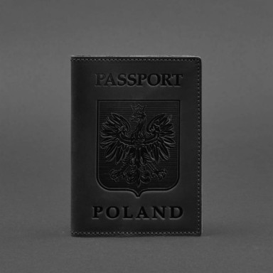 Leather passport cover with Polish coat of arms black Crazy Horse