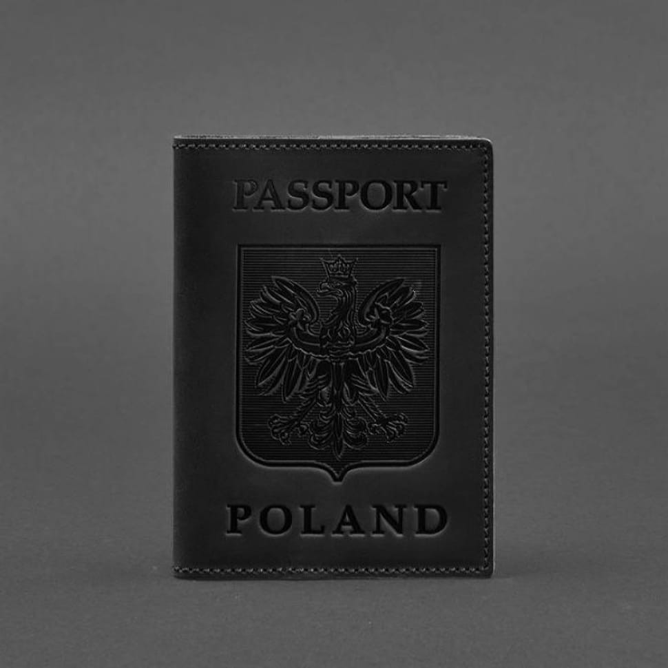 Leather passport cover with Polish coat of arms black Crazy Horse