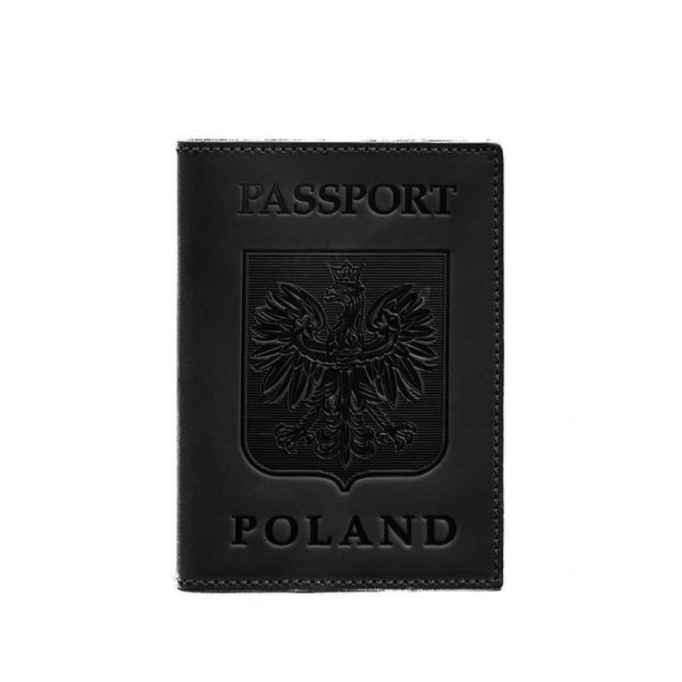 Leather passport cover with Polish coat of arms black Crazy Horse