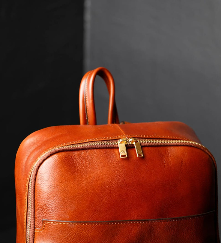 Womens Leather Backpack Travel Bag - The Divine Comedy -  Cognac Brown Matte color -  Time Resistance 5248501W