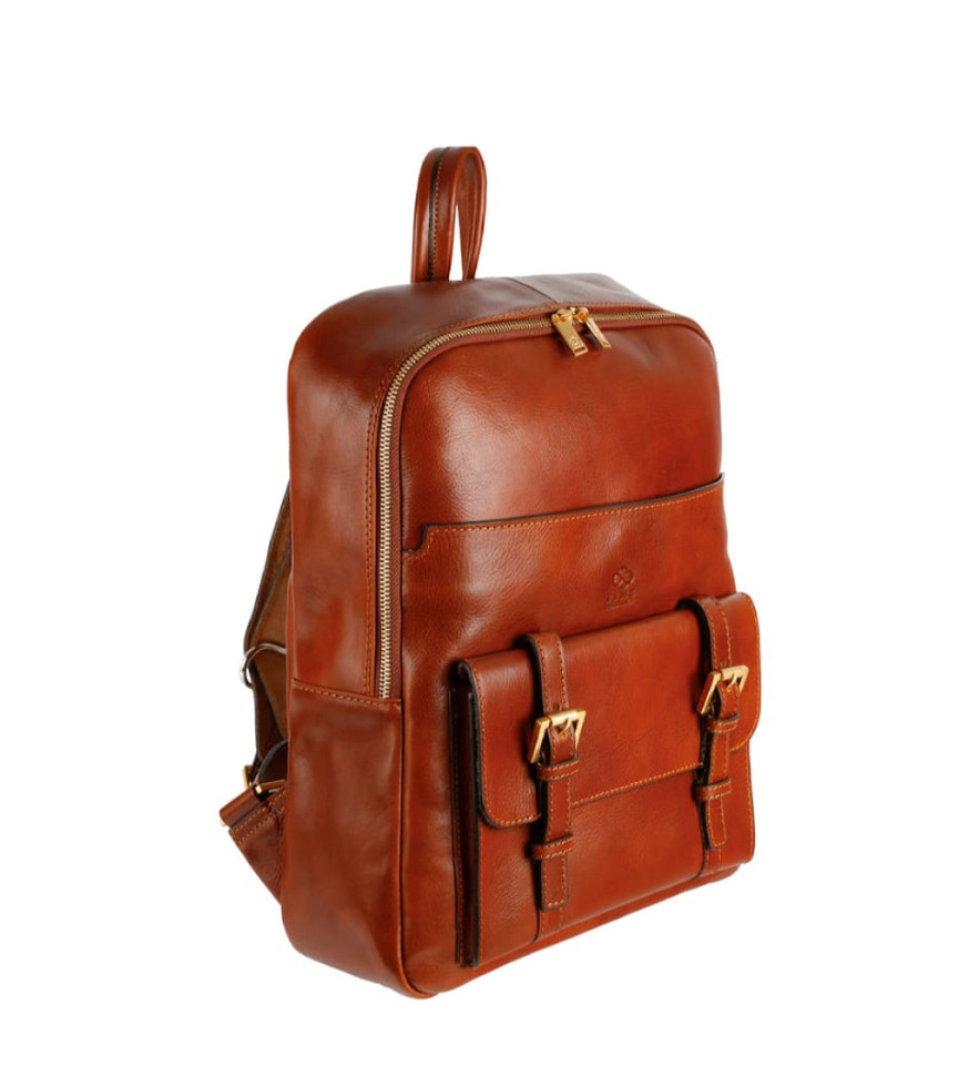 Womens Leather Backpack Travel Bag - The Divine Comedy -  Cognac Brown Matte color -  Time Resistance 5248501W