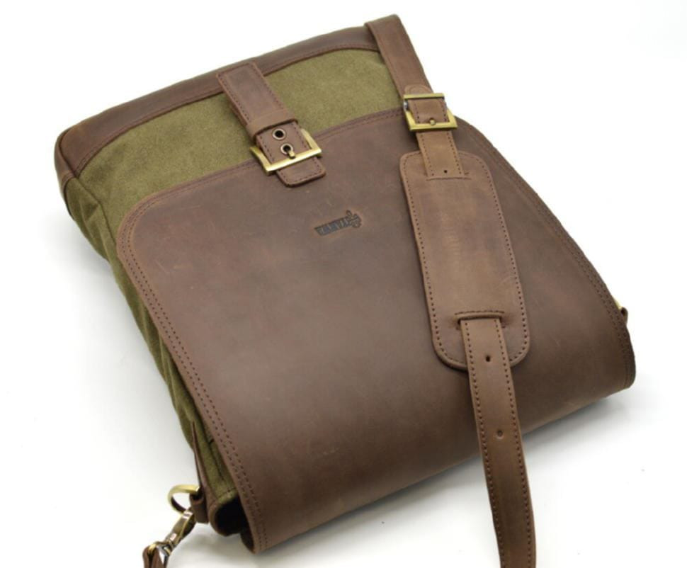 Мужская сумка через плечо, комбинация кожи и парусины 