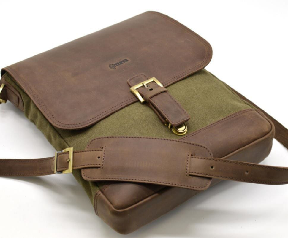 Мужская сумка через плечо, комбинация кожи и парусины 