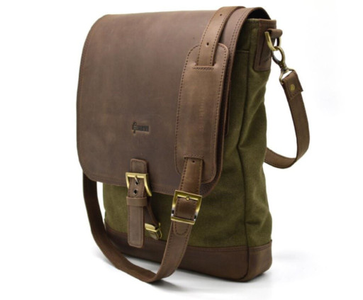 Чоловіча сумка через плече, комбінація шкіри і парусини 