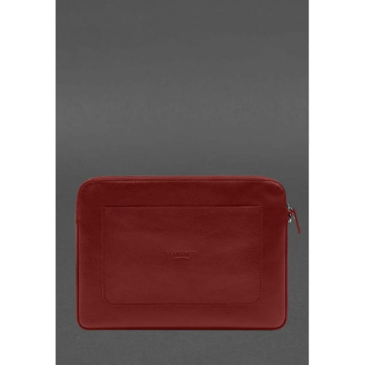 Шкіряний чохол для ноутбука на блискавці з кишенею та хлястиком на руку Червоний