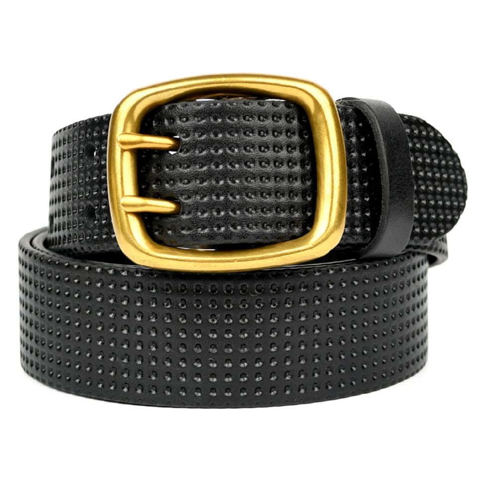 Шкіряний ремень широкий з тисненням перфорація 40мм st044671