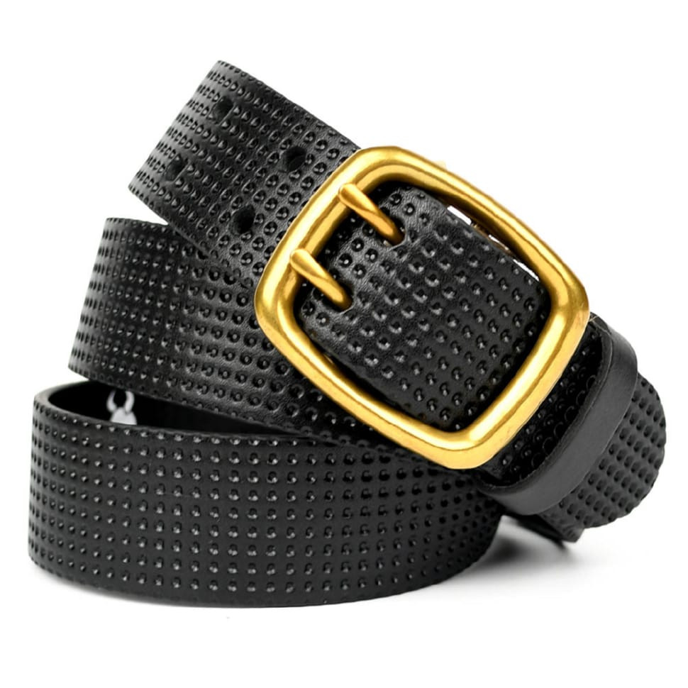 Шкіряний ремень широкий з тисненням перфорація 40мм st044671