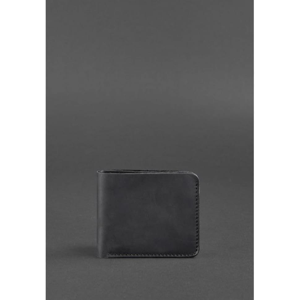 Чоловічий шкіряний портмоне 4.1 (4 кишені) чорний Crazy Horse