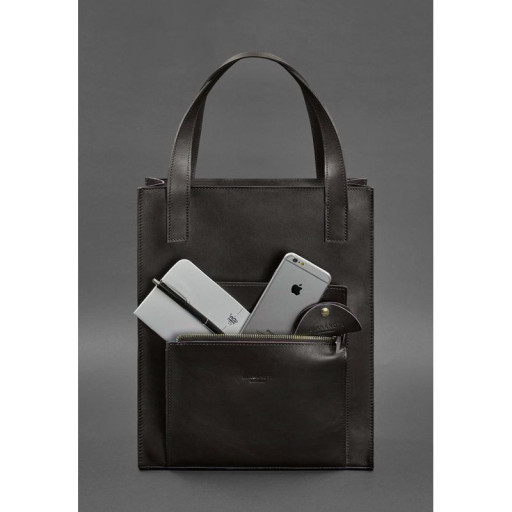 Шкіряна жіноча сумка шоппер Бетсі з кишенею темно-коричнева Краст