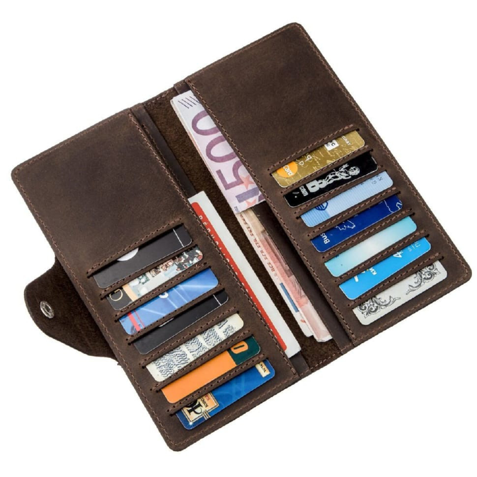 Гаманець вертикальний з вінтажній шкіри на кнопках SHVIGEL 16180 Коричневий