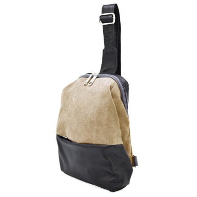 Backpack sling on one shoulder made of leather and canvas TARWA GAs-1905-3md