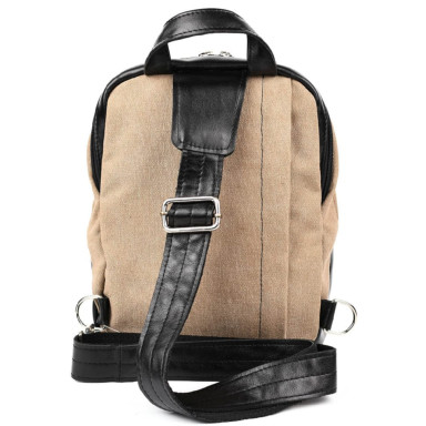Backpack sling on one shoulder made of leather and canvas TARWA GAs-1905-3md