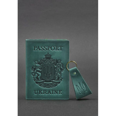 Gift set of leather accessories with Ukrainian symbols green