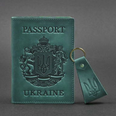 Gift set of leather accessories with Ukrainian symbols green