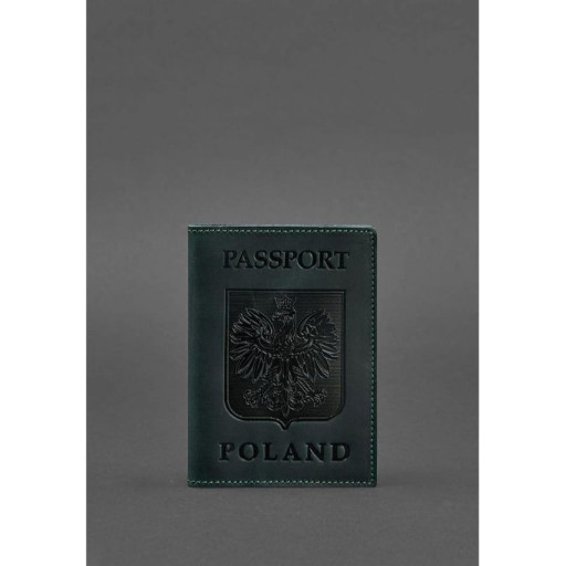 Leather passport cover with Polish coat of arms green Crazy Horse
