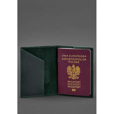 Leather passport cover with Polish coat of arms green Crazy Horse
