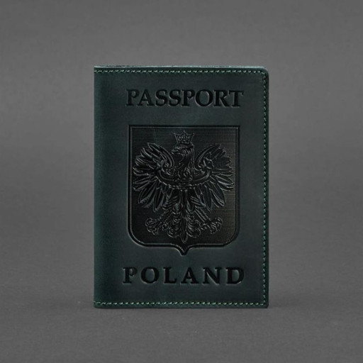 Leather passport cover with Polish coat of arms green Crazy Horse