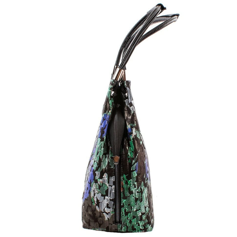 Сумка жіноча шкіряна Desisan 7153-889 чорно-зелені квіти