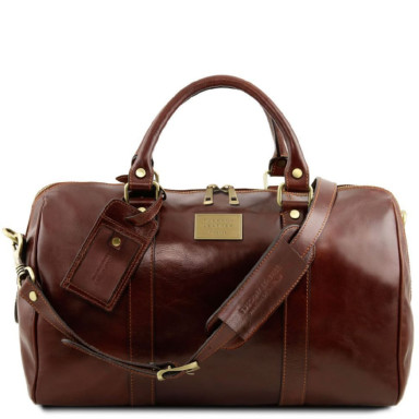 Travel leather duffle bag with pocket on the back side - Small size Tuscany TL141250 Voyager