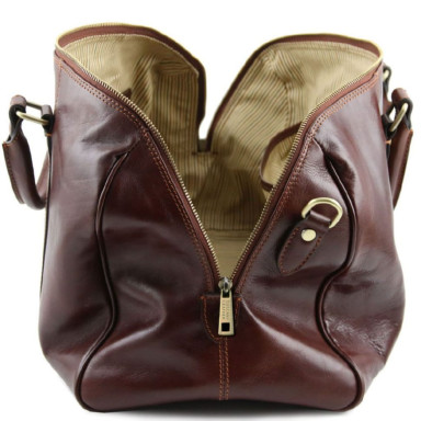 Travel leather duffle bag with pocket on the back side - Small size Tuscany TL141250 Voyager