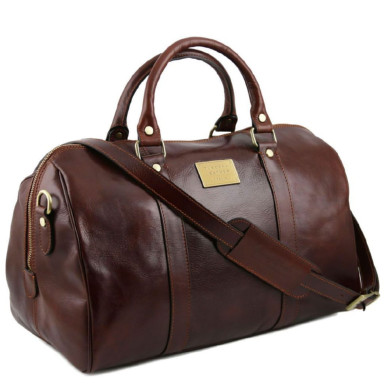 Travel leather duffle bag with pocket on the back side - Small size Tuscany TL141250 Voyager