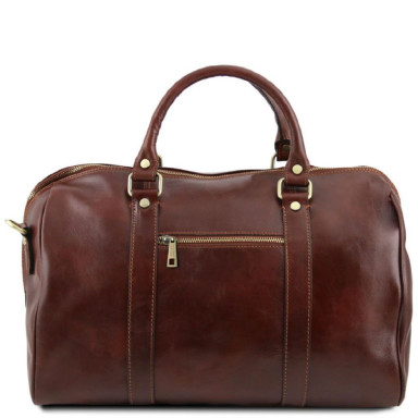 Travel leather duffle bag with pocket on the back side - Small size Tuscany TL141250 Voyager