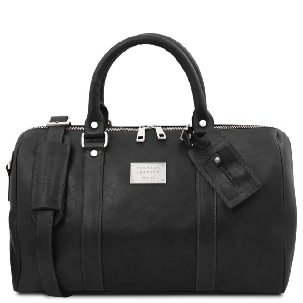 Travel leather duffle bag with pocket on the back side - Small size Tuscany TL141250 Voyager