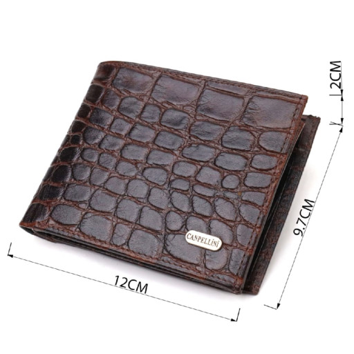 Модний горизонтальний чоловічий гаманець середнього розміру з натуральної шкіри з тисненням під крокодила CANPELLINI 21865 Коричневий