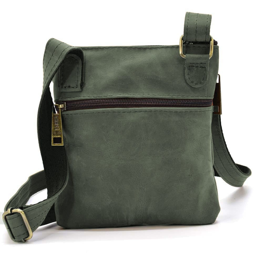 Men's shoulder bag leather crazy horse TARWA Green (RE-1342-2-3md) 