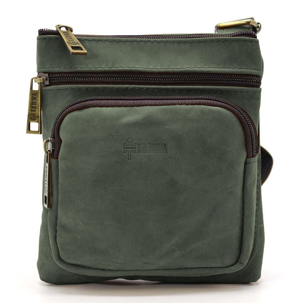 Men's shoulder bag leather crazy horse TARWA Green (RE-1342-2-3md) 