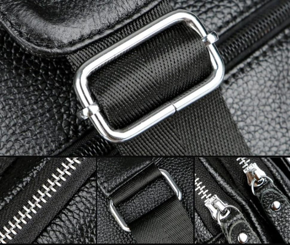 Чоловічий шкіряний чорний слінг на плече Tiding Bag A25F-6601A