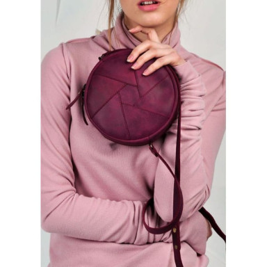 Leather round women's bag Bon-Bon burgundy Crazy Horse