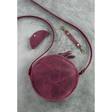 Leather round women's bag Bon-Bon burgundy Crazy Horse