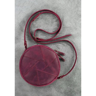Leather round women's bag Bon-Bon burgundy Crazy Horse