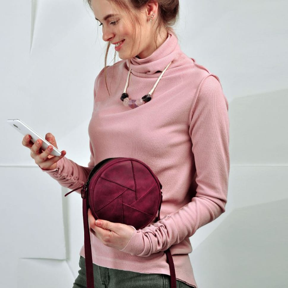 Шкіряна жіноча сумка Бон-Бон бордова Crazy Horse