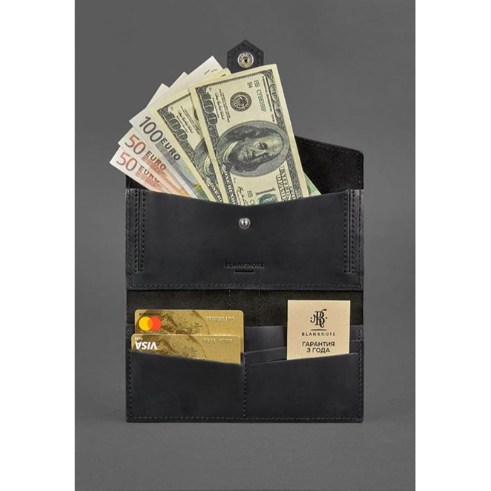 Шкіряне портмоне 3.0 чорне Crazy Horse