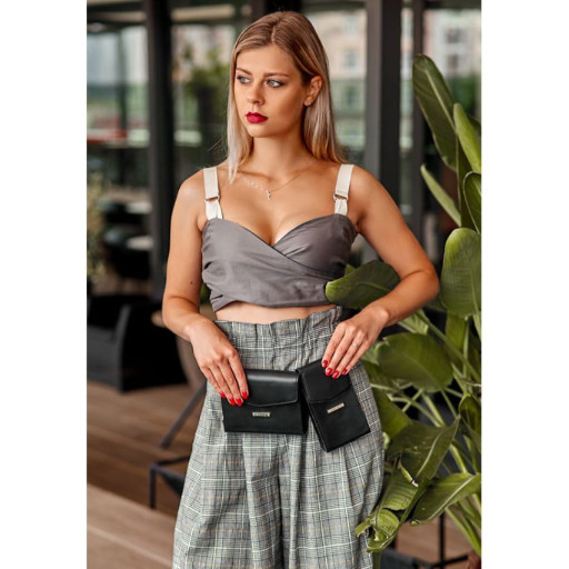 Набір жіночих чорних шкіряних сумок Mini поясна/кроссбоді