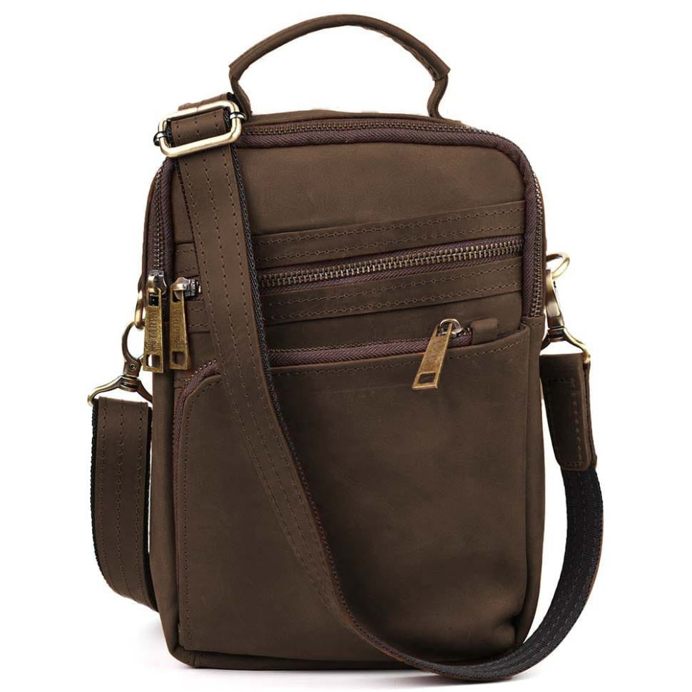 Crossbody bag with handle vertical TARWA RC-0120-4lx brown crazy horse