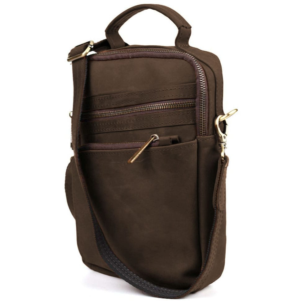 Crossbody bag with handle vertical TARWA RC-0120-4lx brown crazy horse