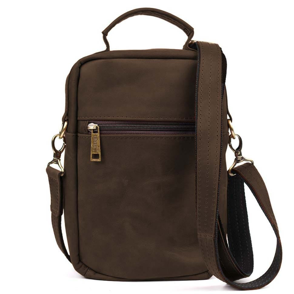 Crossbody bag with handle vertical TARWA RC-0120-4lx brown crazy horse