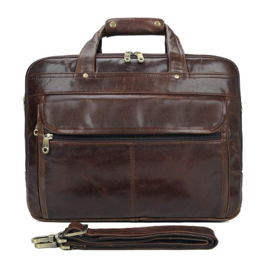 Men's briefcase JD7146Q leather three-compartment John McDee