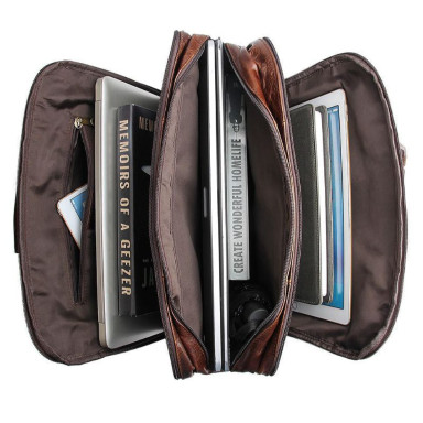 Men's briefcase JD7146Q leather three-compartment John McDee